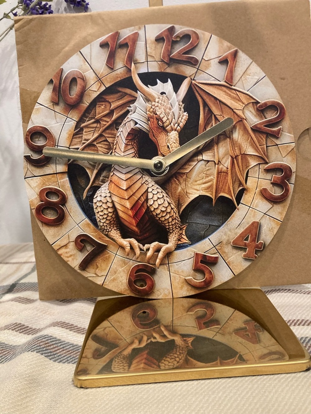 Dragon Metal Sign with Clock Numbers -not a clock sign only - Brown & Gold 👙